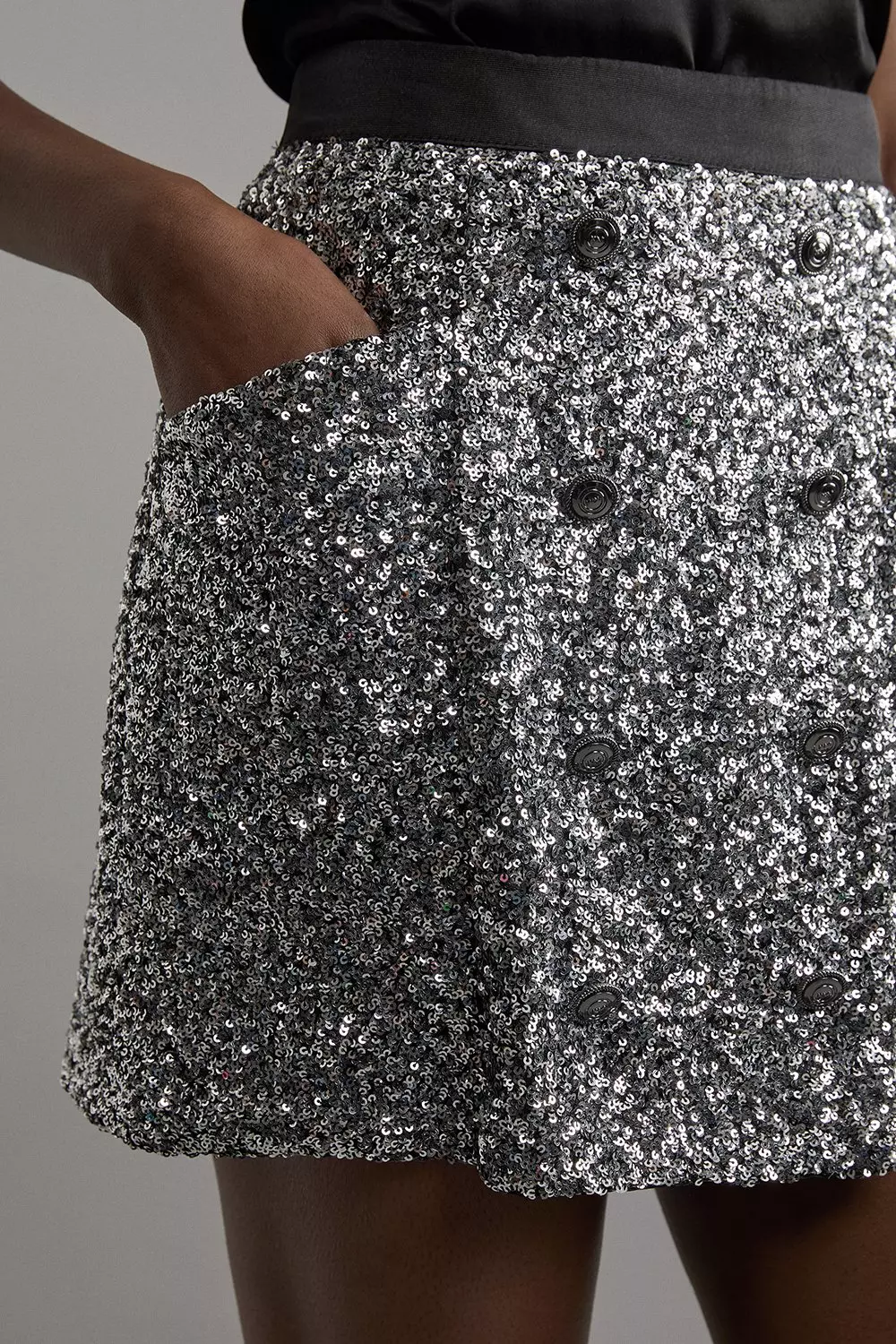Sequin Tailored Wrap Over Mini Skirt Karen Millen